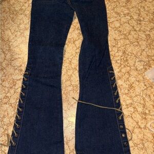Vintage Y2K Mudd Low Rise Lace Flare Jeans Sz 1 Whimsy Goth 2000s Rare